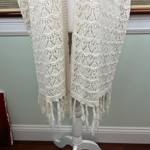 LA Hearts Cotton Linen Crochet Open Knit Open Front Longline Fringed Cardigan - Picture 8 of 16